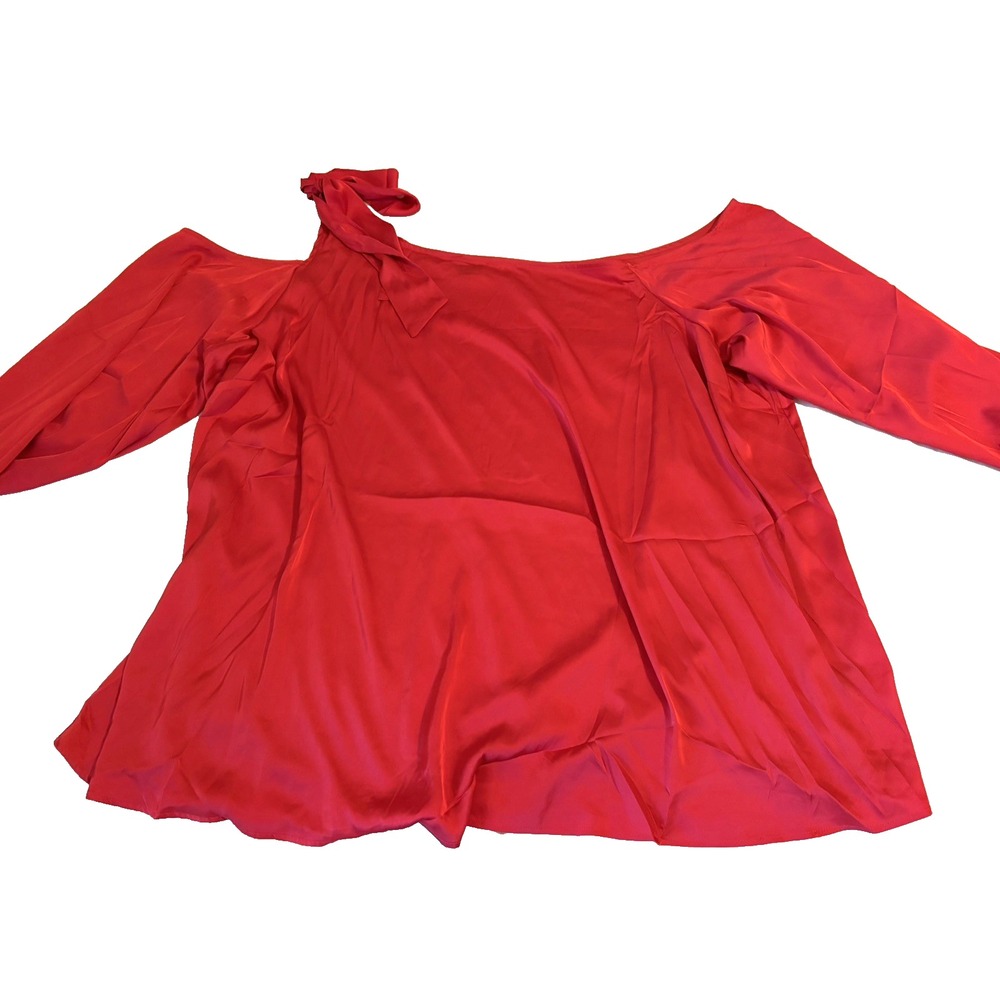 Torrid 6 Blouse Hot Pink Satin Holiday Party 6X Plus Off Shoulder Bow
